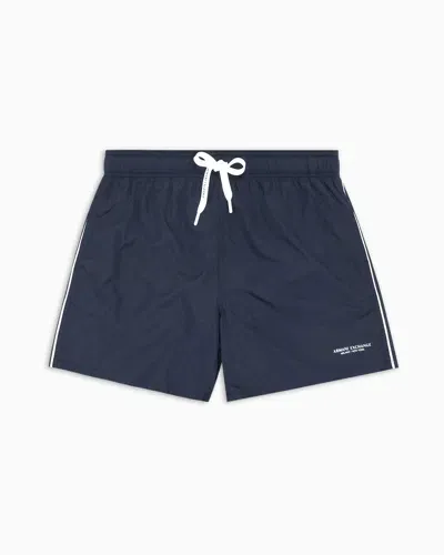 Armani Exchange Fabric Swim Boxer With Logo In Navy Blue