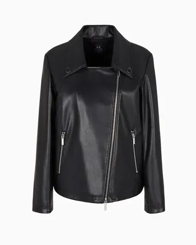 Armani Exchange Faux Leather Jacket With Side Zip In Black