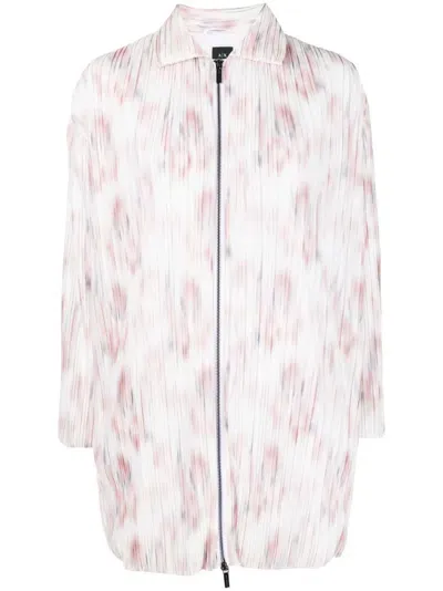 Armani Exchange Floral-print Plissé-effect Jacket In Weiss