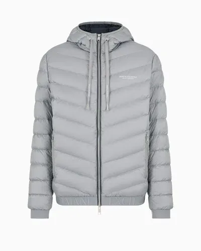 Armani Exchange Full Zip Down Jacket With Hood In Gray