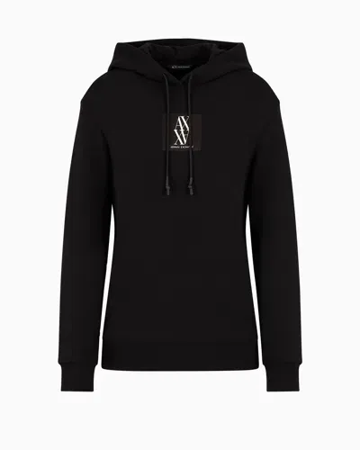 Armani Exchange Hoodie With Tone-on-tone Monogram Patch In Black