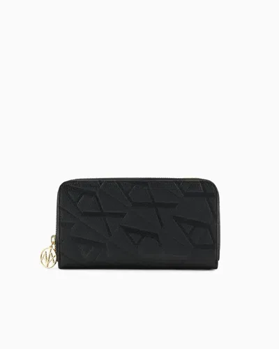 Armani Exchange Horizontal Wallet With Pendant In Asv Material In Black