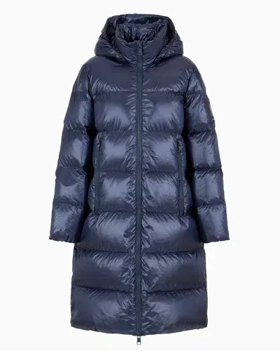 Armani Exchange Icon Project Long Padded Jacket With Hood In Navy Blue