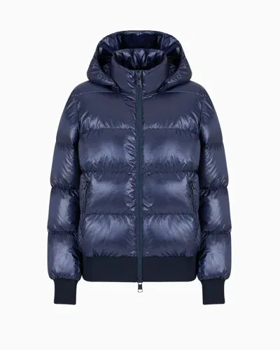 Armani Exchange Logo-patch Puffer Jacket In Blue