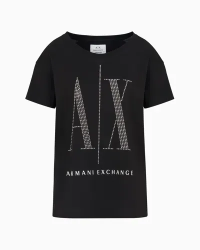 Armani Exchange Icon Project Slim Fit T-shirt With Rhinestone Logo In Black