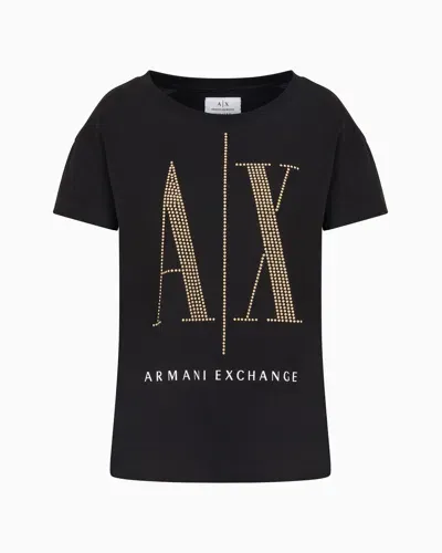 Armani Exchange Icon Project Slim Fit T-shirt With Rhinestone Logo In Black