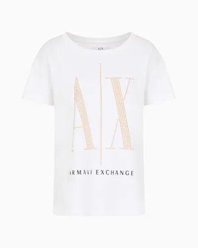 Armani Exchange Icon Project Slim Fit T-shirt With Rhinestone Logo In White