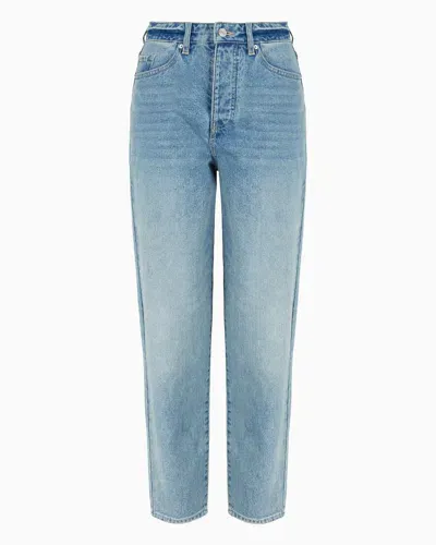 Armani Exchange J51 Carrot Fit Jeans In Stiff Denim With Embroidered Monogram In Blue