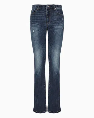 Armani Exchange J65 Flared Fit Jeans In Satin Cotton Denim In Blue