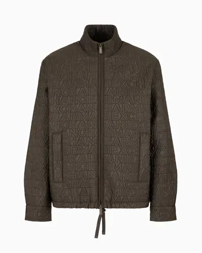 Armani Exchange Jacket With Allover Embossed Logo In Asv Fabric In Green