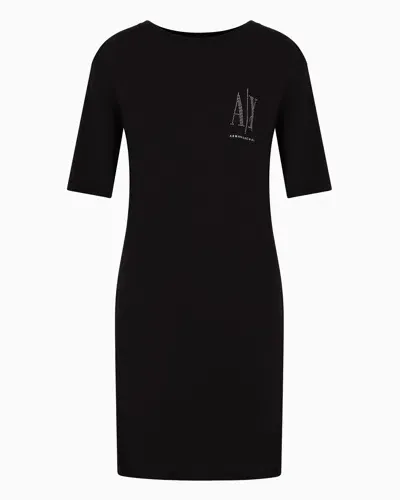 Armani Exchange Jersey T-dress With Studded Logo In Black