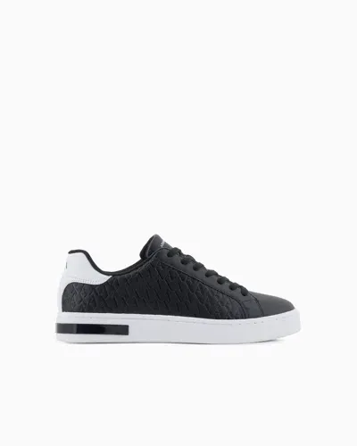 Armani Exchange Lace-up Sneakers With Allover Embossed Logo In Black