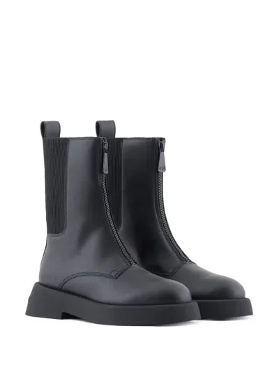 Armani Exchange Leather Boots In Black