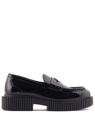 Armani Exchange Leather Loafers In Black