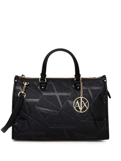 Armani Exchange Logo-embossed Print Two-way Handbag In Black