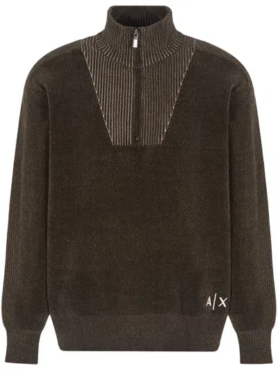 Armani Exchange Logo-embroidered Jumper In Brown