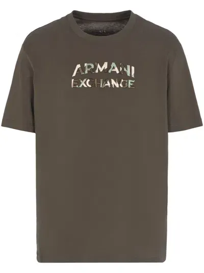 Armani Exchange Logo-embroidered T-shirt In Green