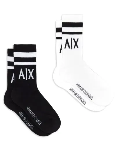 Armani Exchange Set Of 2 Pairs Of Mixed Cotton Socks With Logo In Black