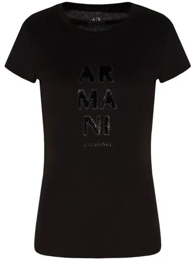 Armani Exchange Logo Patch Cotton T-shirt In Black