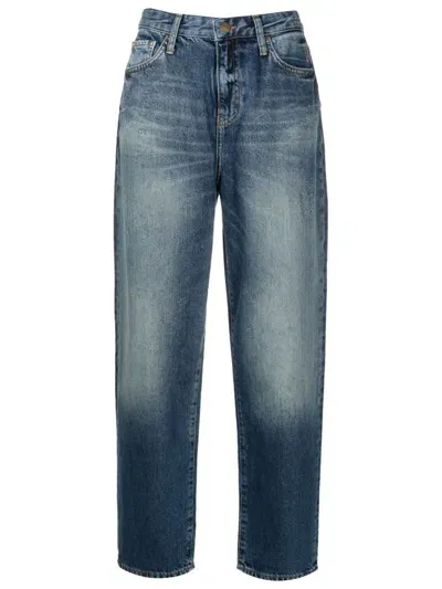 Armani Exchange Logo-patch Boyfriend Jeans In Blue