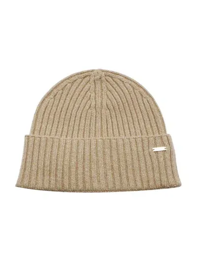 Armani Exchange Logo Plaque Knitted Beanie In Gold