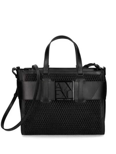 Armani Exchange Logo-plaque Woven Tote Bag In Black