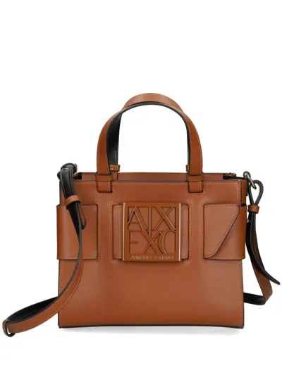 Armani Exchange Logo-plaque Tote Bag In Brown