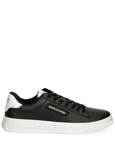 Armani Exchange Faux Leather Sneakers In Black