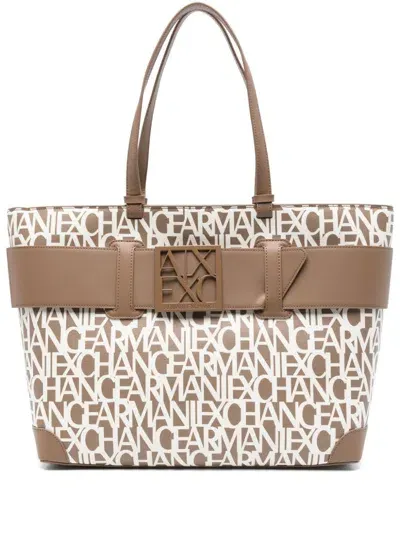 Armani Exchange Logo-print Tote Bag In Brown