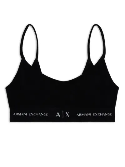 Armani Exchange Logo-underband Scoop-neck Bra In Black