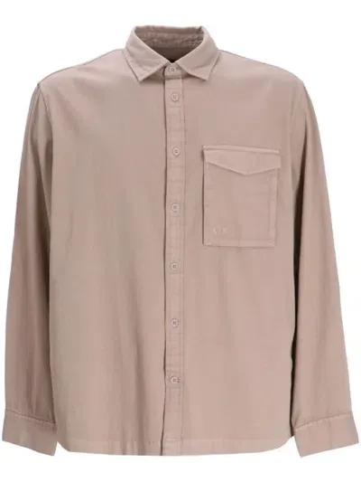 Armani Exchange Long-sleeves Cotton Shirt In Neutrals