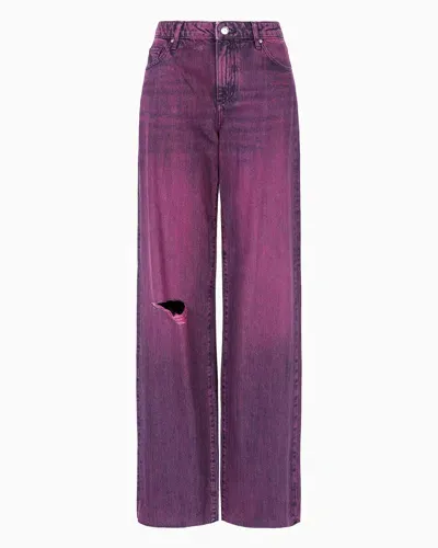 Armani Exchange Low Rise Relaxed Fit Special Glitter Wash Jeans In Fuchsia