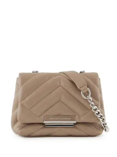 Armani Exchange Small Shoulder Bag With Quilted Workmanship In Beige