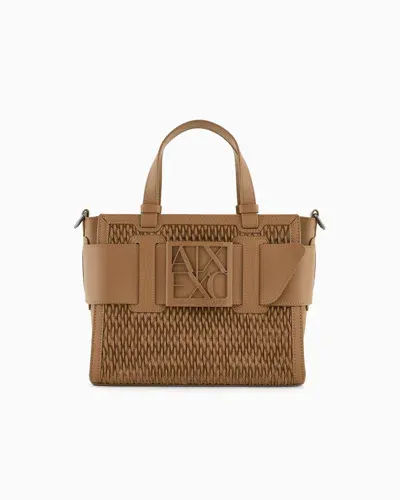 Armani Exchange Medium Tote Bag In Perforated Material In Beige