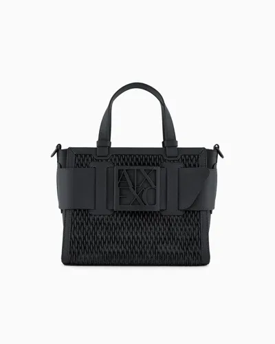 Armani Exchange Medium Tote Bag In Perforated Material In Black