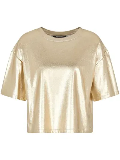 Armani Exchange Metallic Cotton T-shirt In Gold