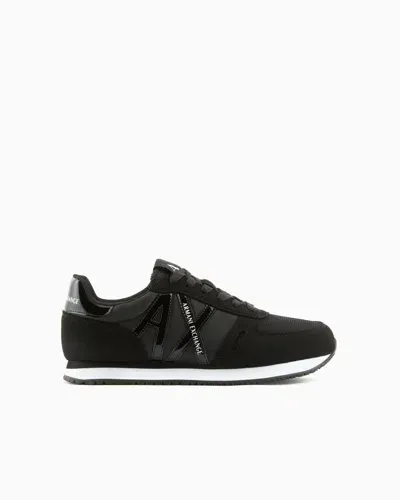 Armani Exchange Microfiber Sneakers With Logo In Black