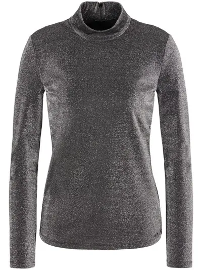 Armani Exchange Mock-neck Top In Silver Black