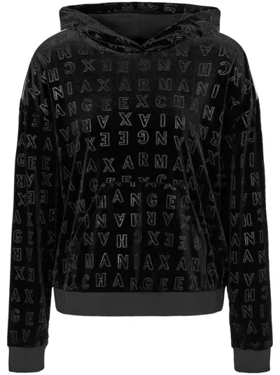 Armani Exchange Monogram Hoodie In Black