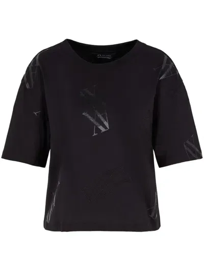 Armani Exchange Monogram-pattern T-shirt In Black