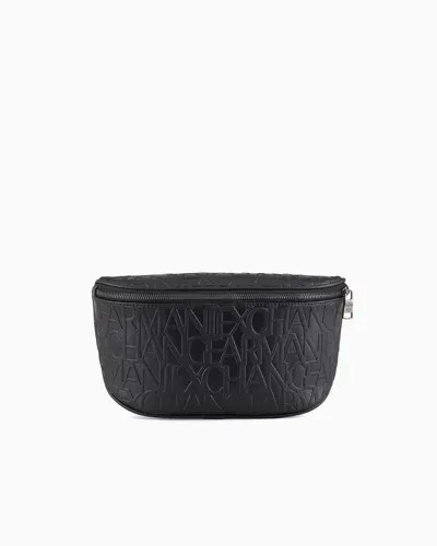 Armani Exchange Pouch With Tone-on-tone Embossed Logo In Garnet Material In Black