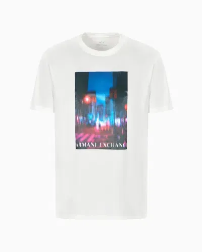 Armani Exchange Regular Fit Heavy Cotton T-shirt With Asv Photo Print In White