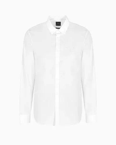 Armani Exchange Regular Fit Shirt With Embroidered Eagle In Asv Cotton In White