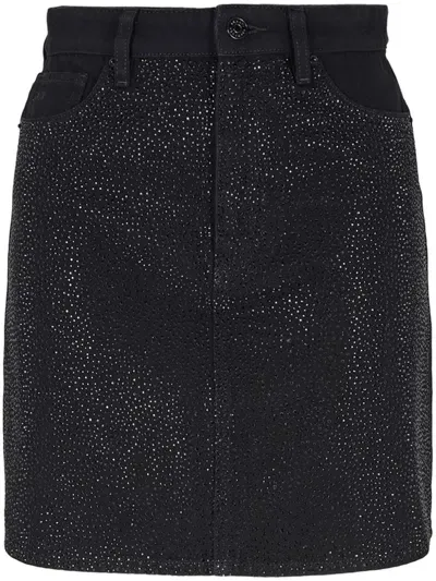 Armani Exchange Rhinestone-embellished Mini Skirt In Black Denim