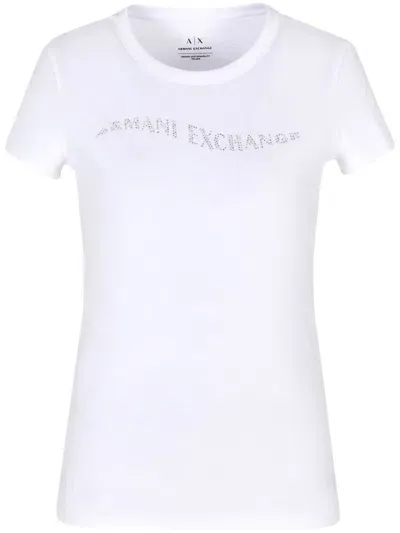 Armani Exchange Rhinestone Embellished T-shirt In White