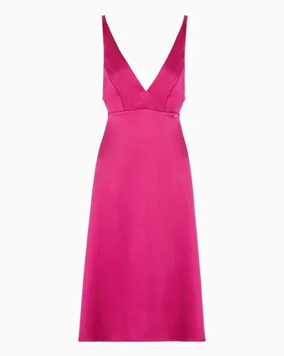 Armani Exchange Satin Longuette Dress In Fuchsia