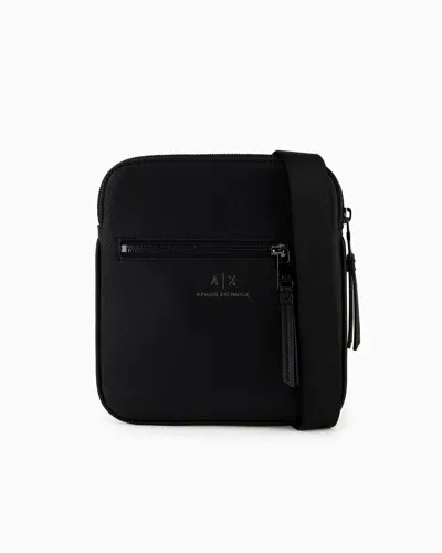 Armani Exchange Semi-rigid Flat Shoulder Bag With External Pocket In Black