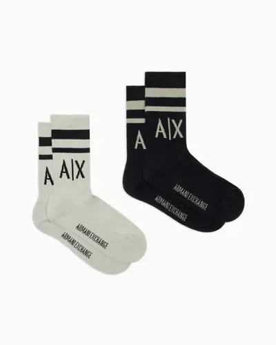 Armani Exchange Set Of 2 Pairs Of Mixed Cotton Socks With Logo In Multi