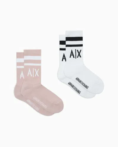 Armani Exchange Set Of 2 Pairs Of Mixed Cotton Socks With Logo In Pink