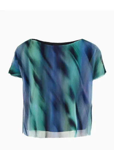 Armani Exchange Graphic-print Pleated T-shirt In Ocean Waves Print